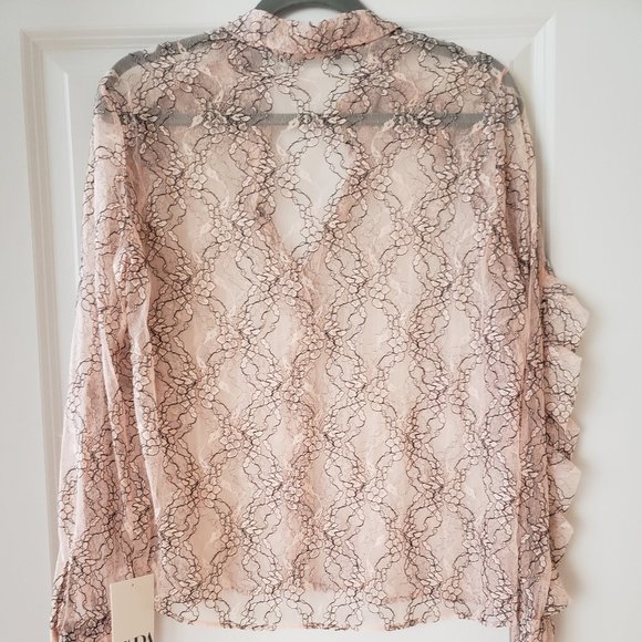 NWT Zara Pastel Pink Delicate Ruffle Lace Blouse - Picture 3 of 9